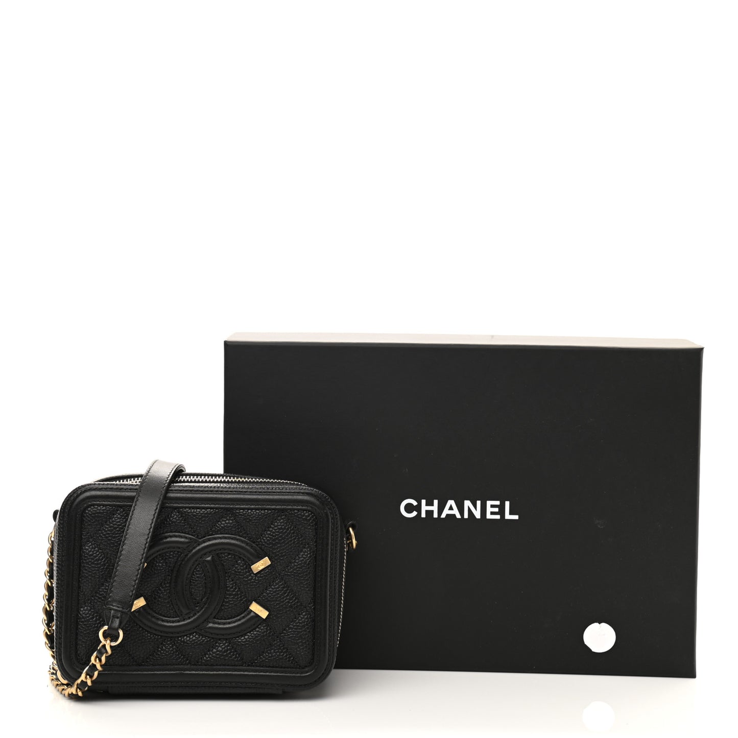 Caviar Quilted CC Filigree Vanity Clutch With Chain Black