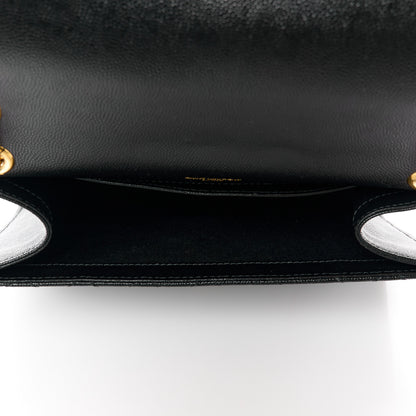 Saint Laurent Grain De Poudre Textured Mixed Matelasse Triquilt Medium Monogram Satchel Black 5 of 11