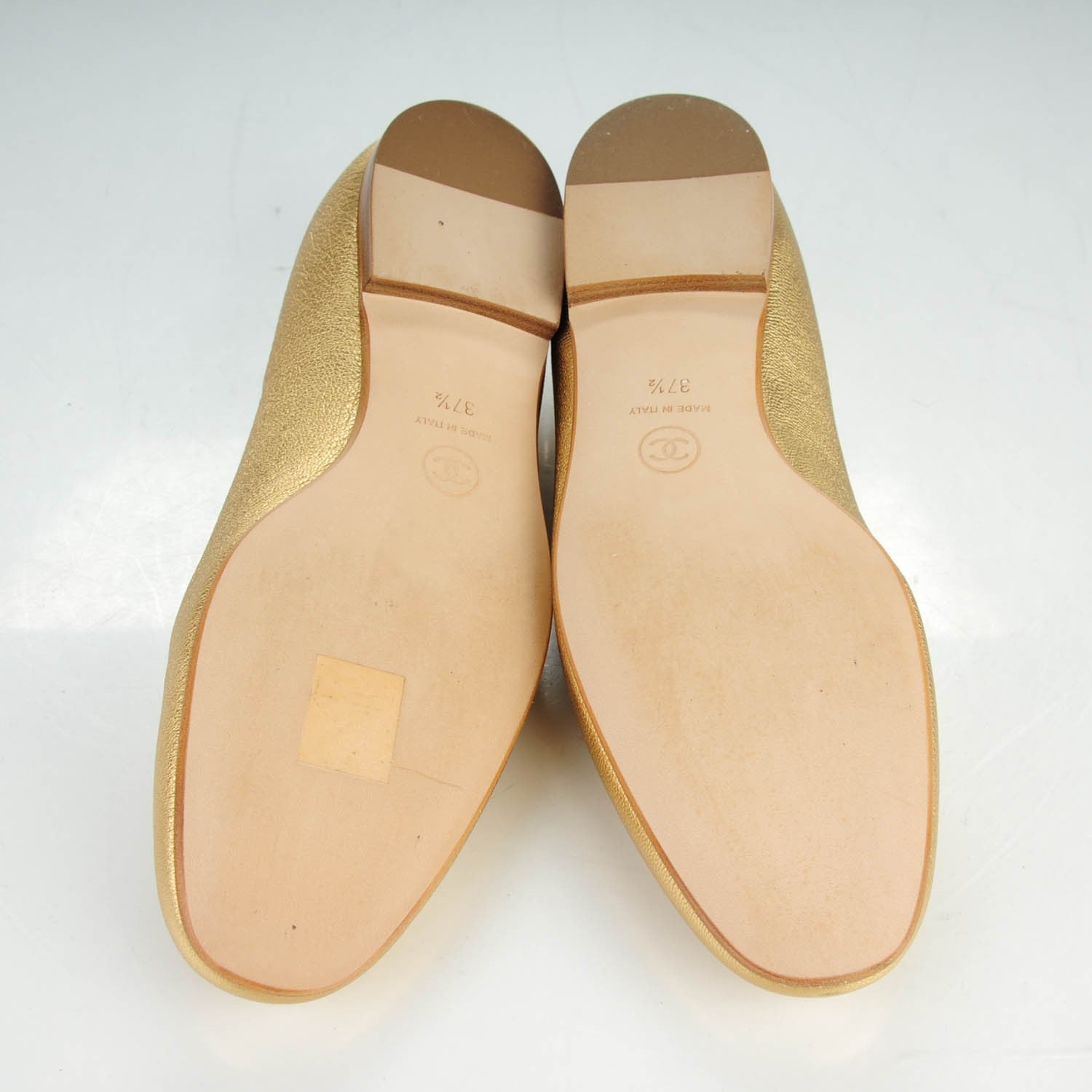 Chanel Metallic Calfskin CC Loafers 37.5 Gold 5 of 8