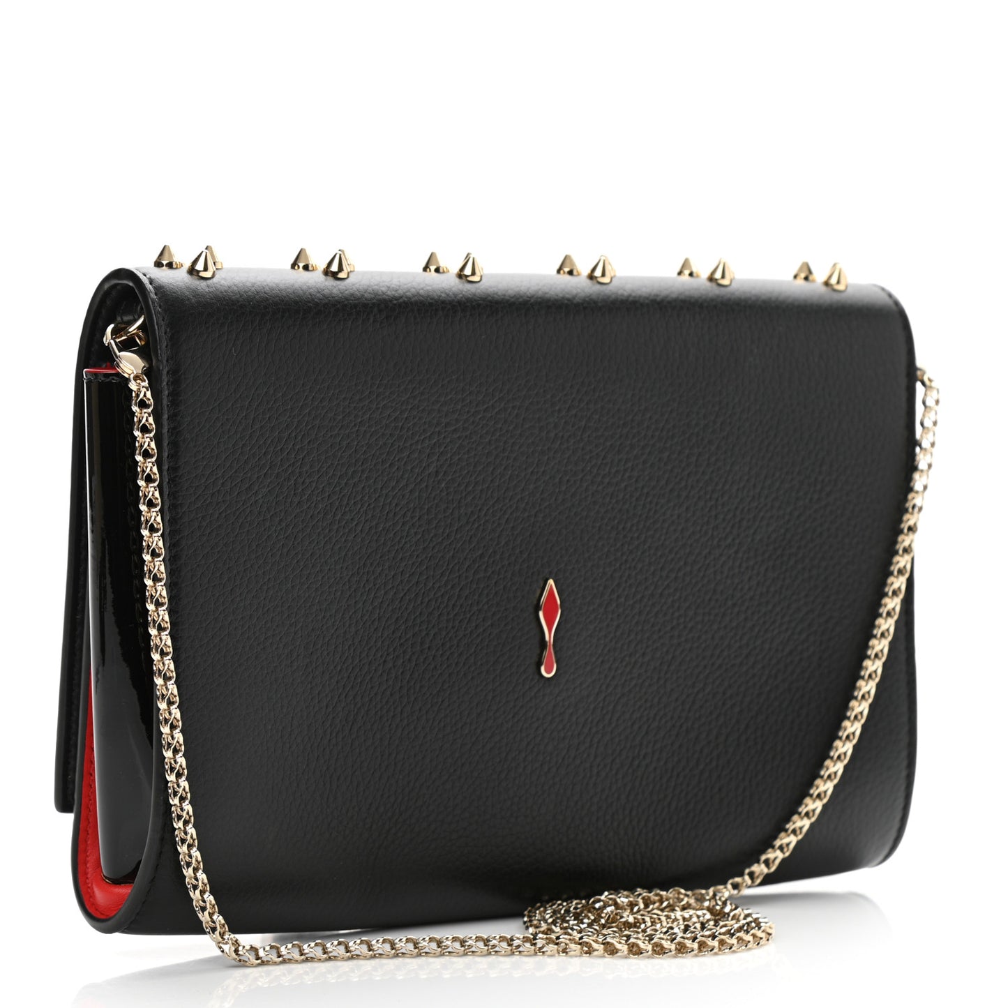 Grained Calfskin Spikes Loubinthesky Paloma Wallet On Chain Black Multimetal