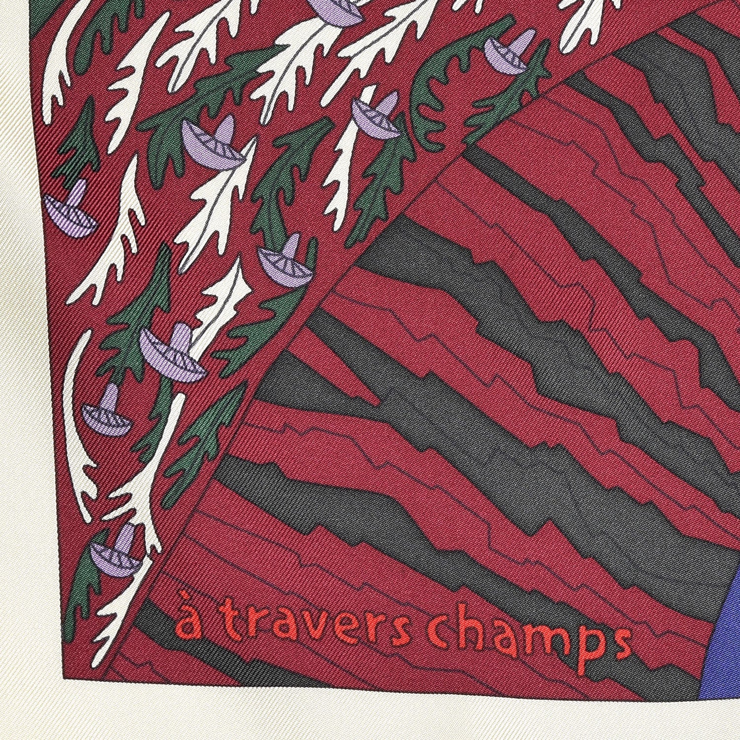 Hermes Silk A Travers Champs Scarf 90 Rouge Violet Vert 3 of 5