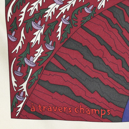 Hermes Silk A Travers Champs Scarf 90 Rouge Violet Vert 3 of 5