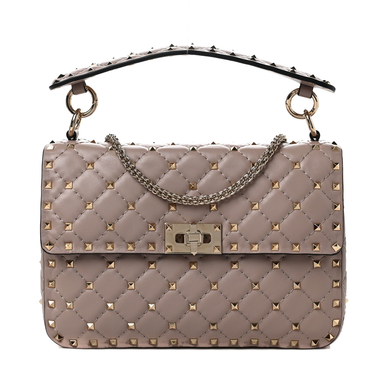 Valentino Garavani Lambskin Medium Rockstud Spike Shoulder Bag Poudre 1 of 8