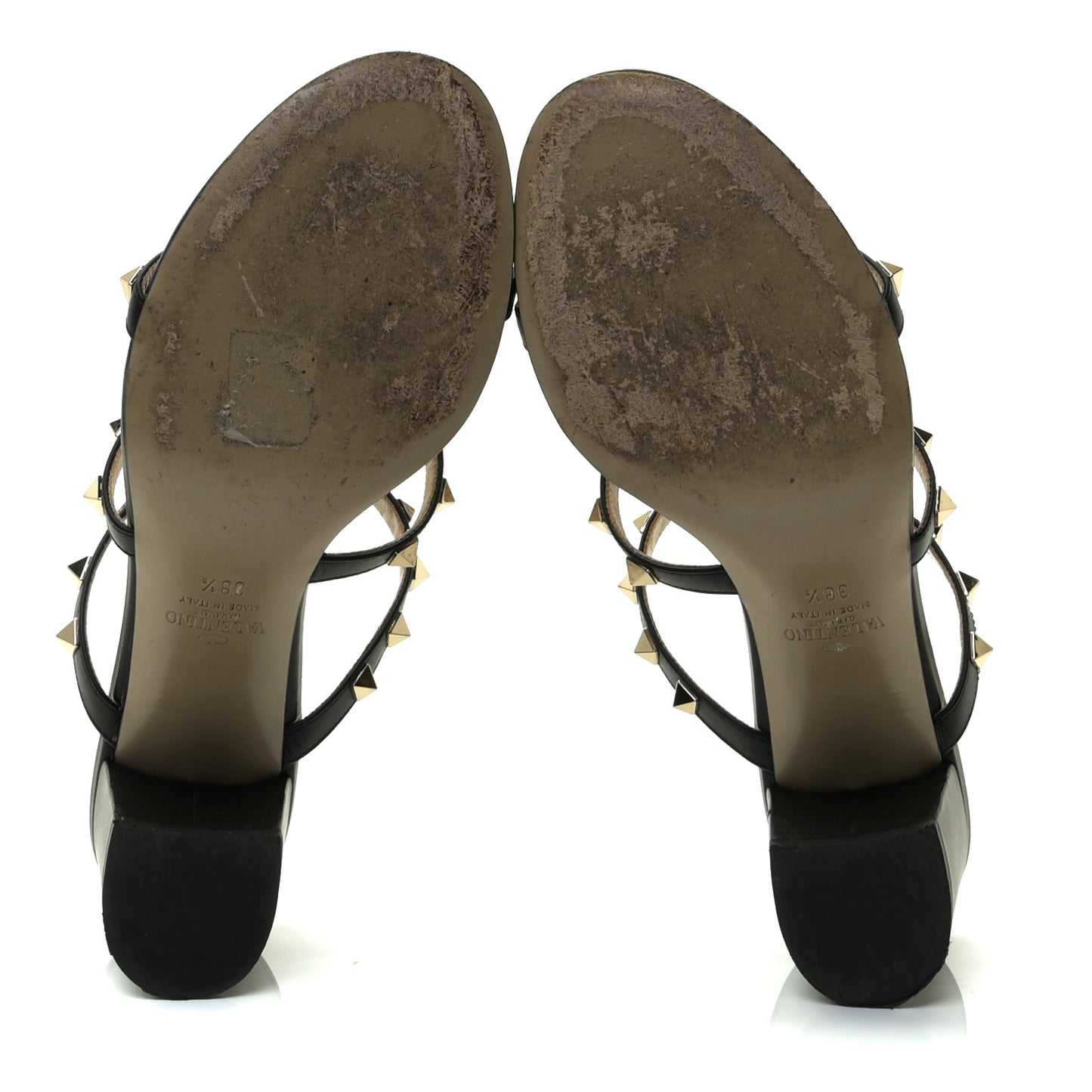 Calfskin Rockstud 60mm Caged Slide Sandals 38.5 Black
