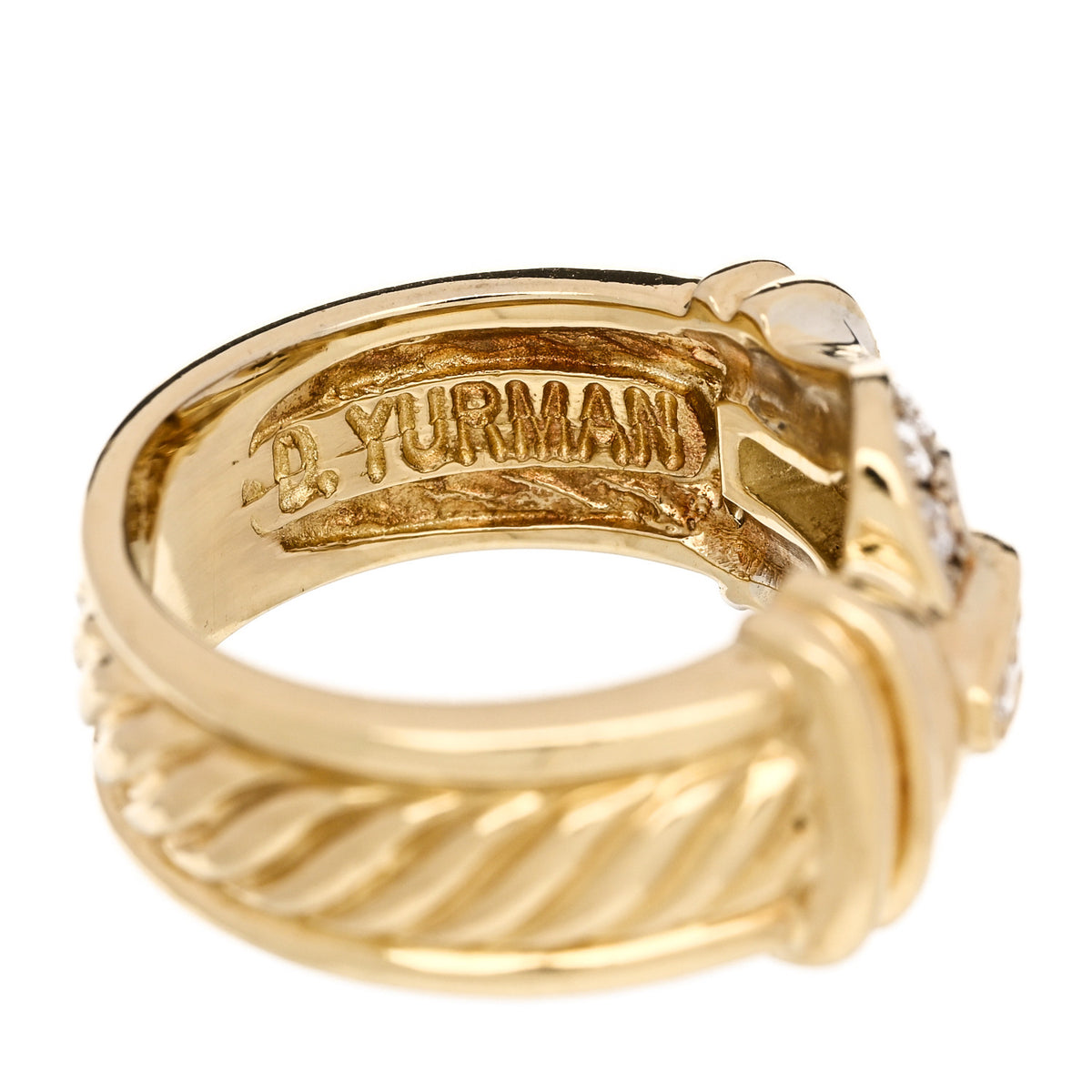 18K Yellow Gold Diamond Buckle Cable Ring 49 5