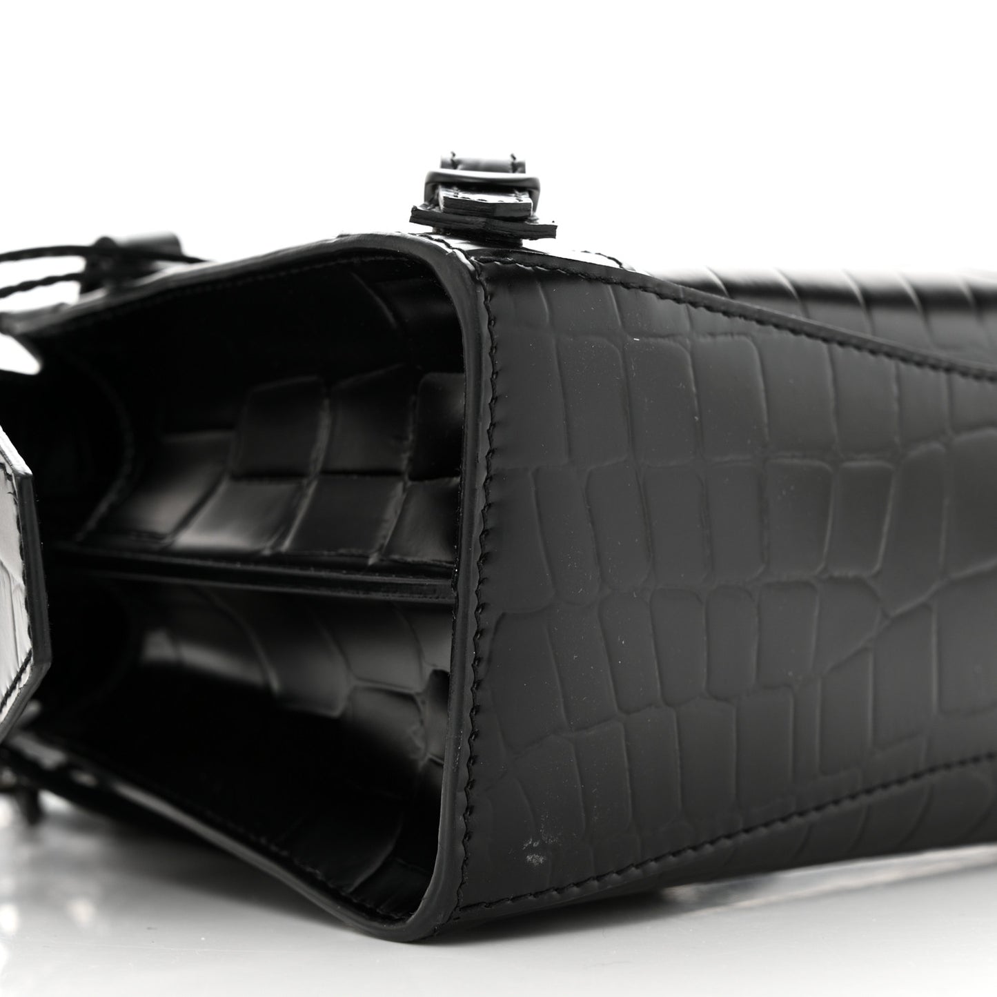 Semi Shiny Calfskin Crocodile Embossed Neo Classic Black Hardware Mini City Black