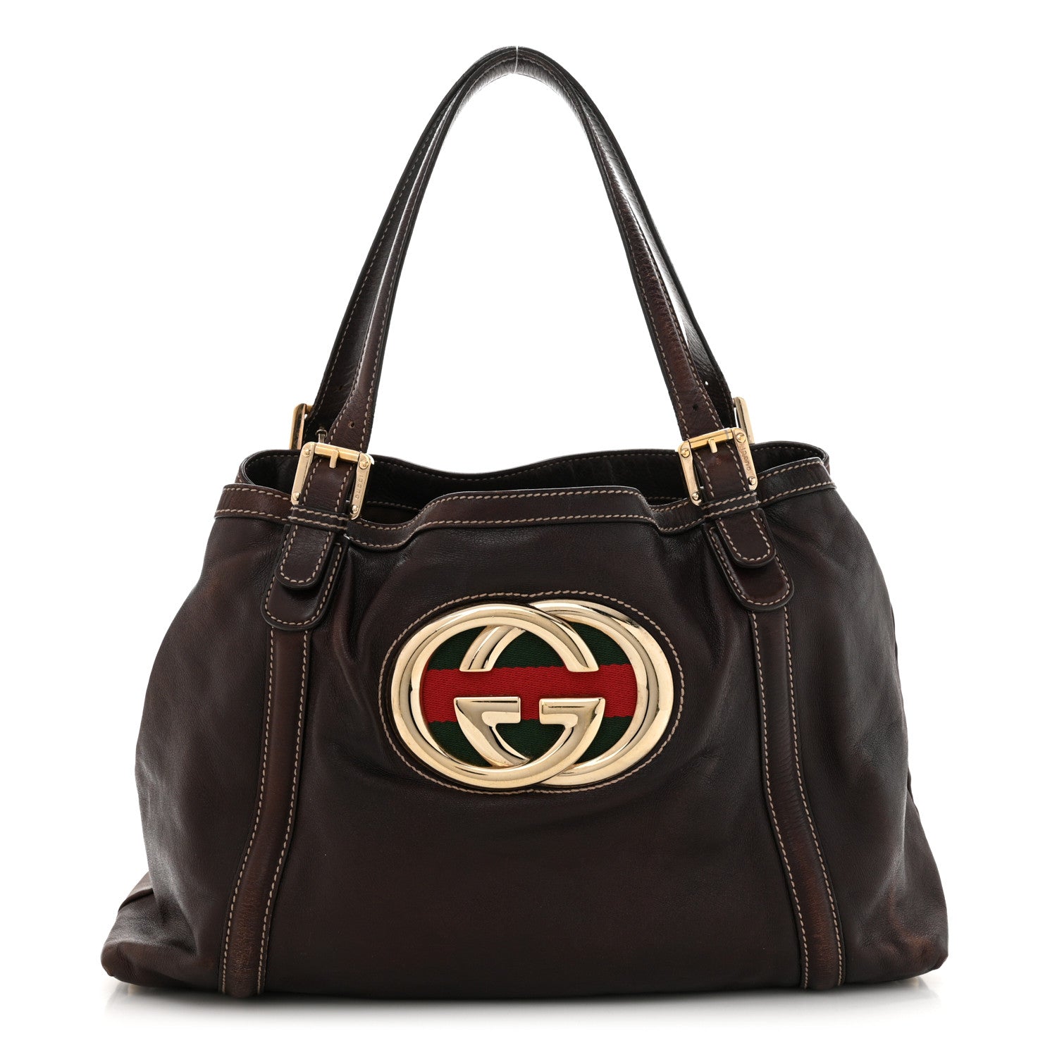 Gucci Calfskin Medium Britt Tote Dark Brown 1 of 17