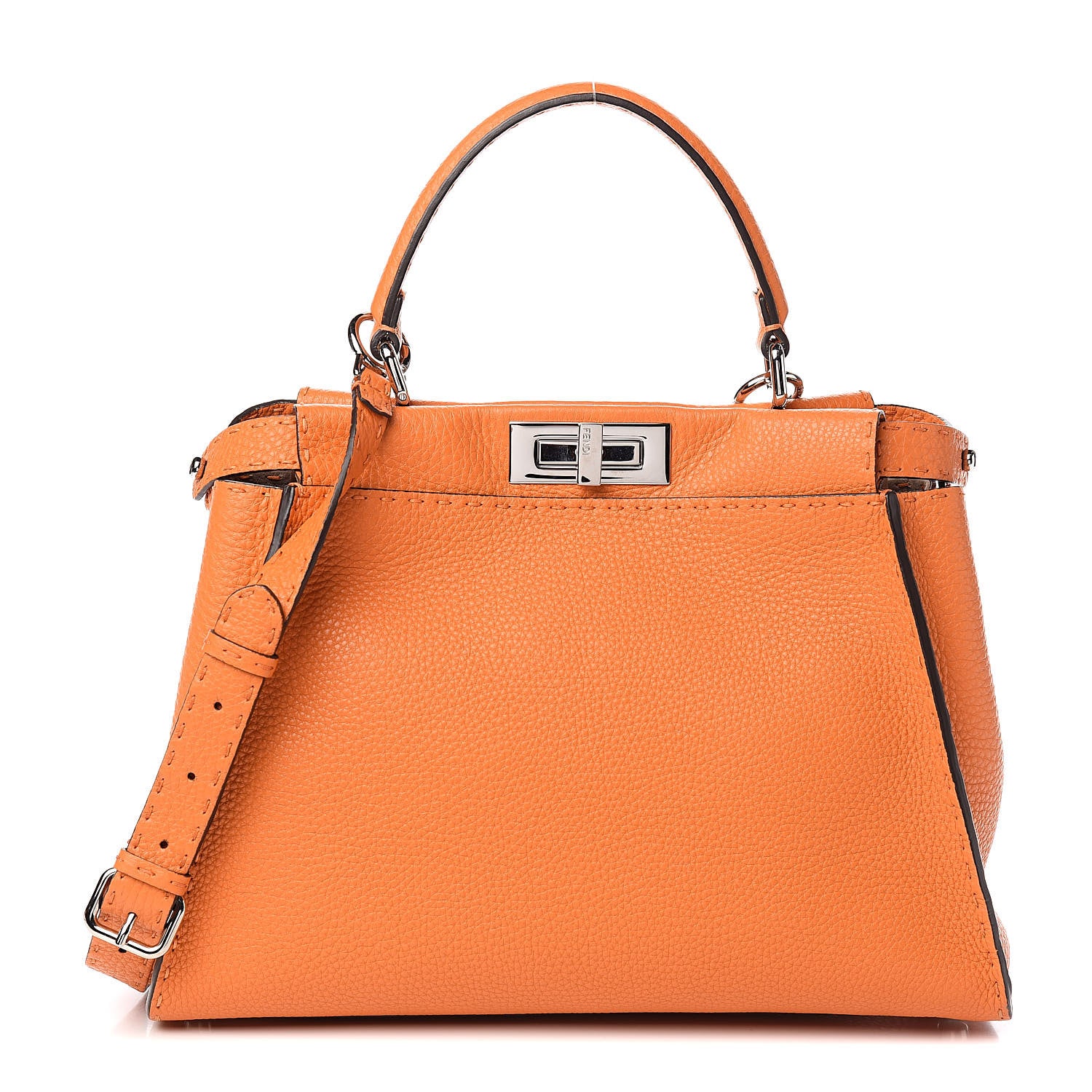 Fendi Cuoio Romano Selleria Bi-Color Medium Peekaboo Iconic Satchel Orange Stone 1 of 10
