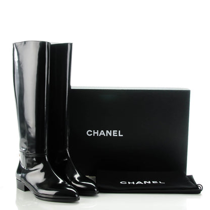 Chanel Glazed Calfskin Knee High Boots 38.5 Black 5 of 10