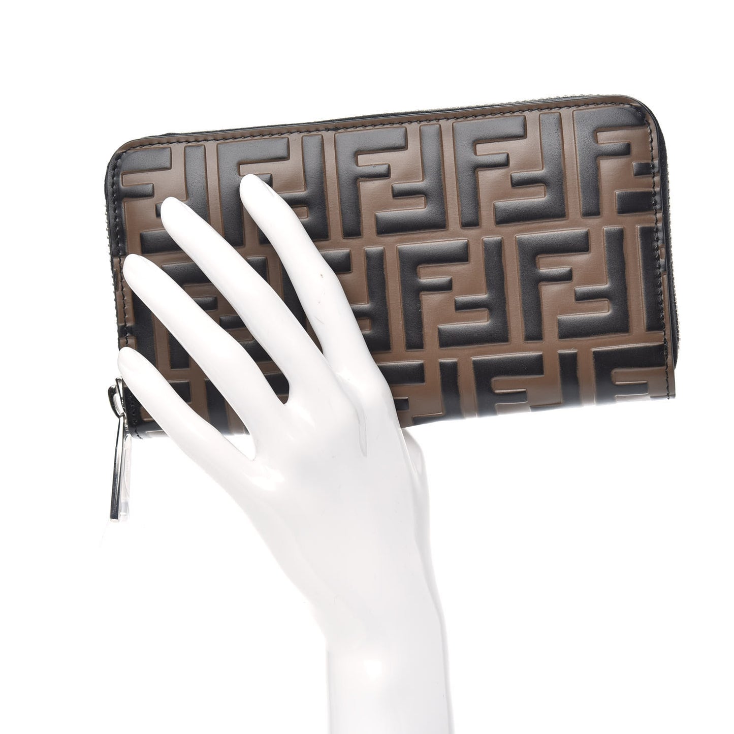 Vitello F is Fendi Bi-Color FF 1974 Embossed Zip Around Wallet Maya Black