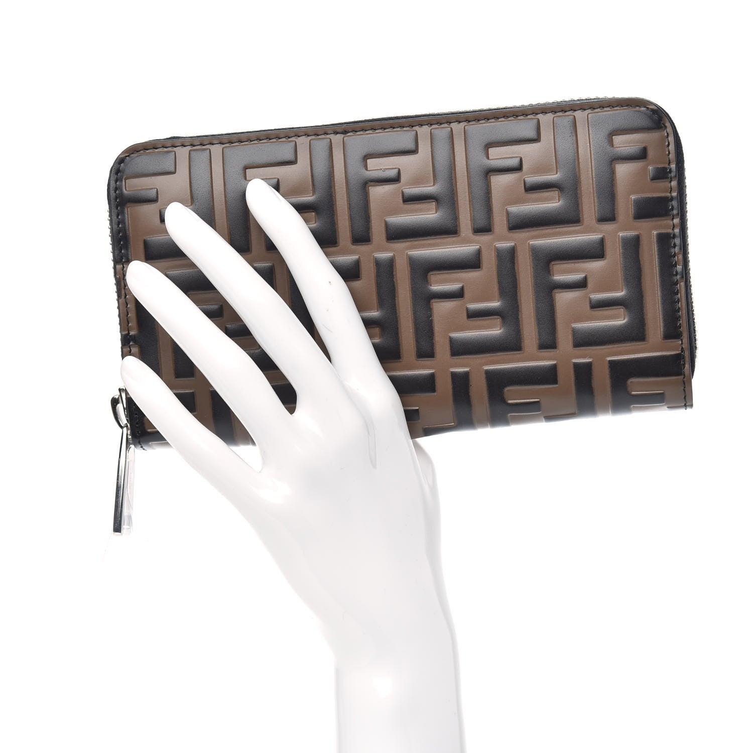 Fendi Vitello F is Fendi Bi-Color FF 1974 Embossed Zip Around Wallet Maya Black 2 of 8