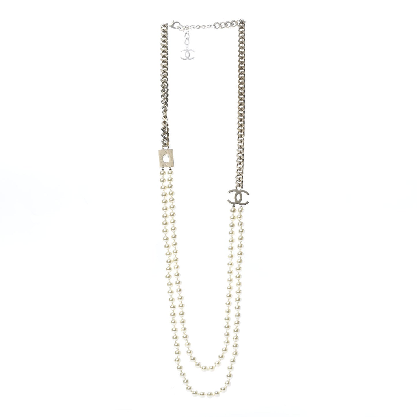 Pearl Chain CC Long Necklace Gold