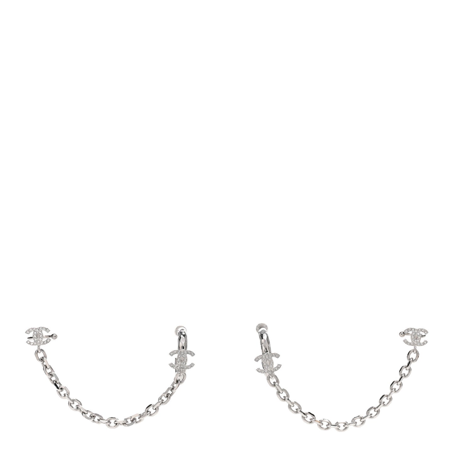 Crystal Chain CC Climber Earrings Silver