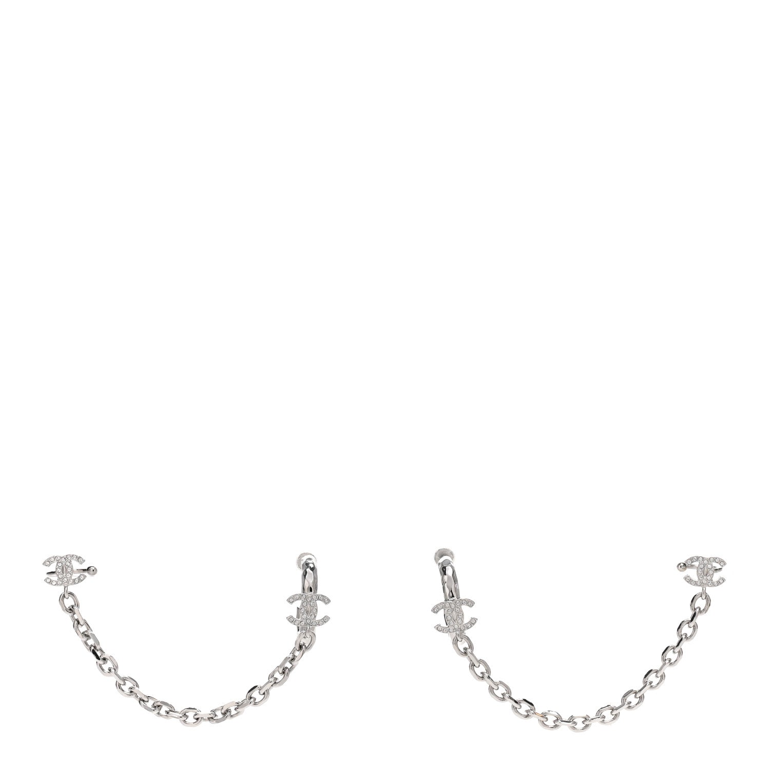 Chanel Crystal Chain CC Climber Earrings Silver 1 of 5