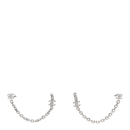 Chanel Crystal Chain CC Climber Earrings Silver 1 of 5