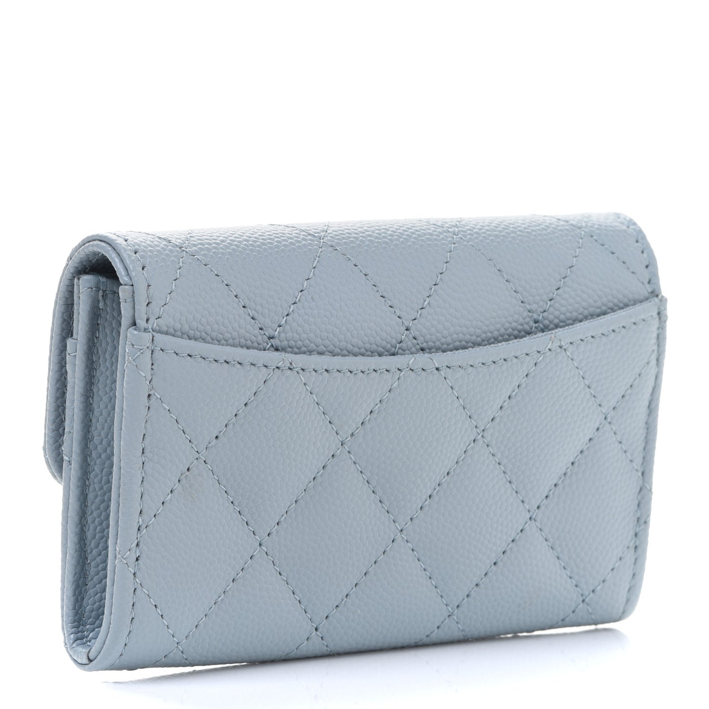Caviar Quilted Flap Card Holder Wallet Light Blue