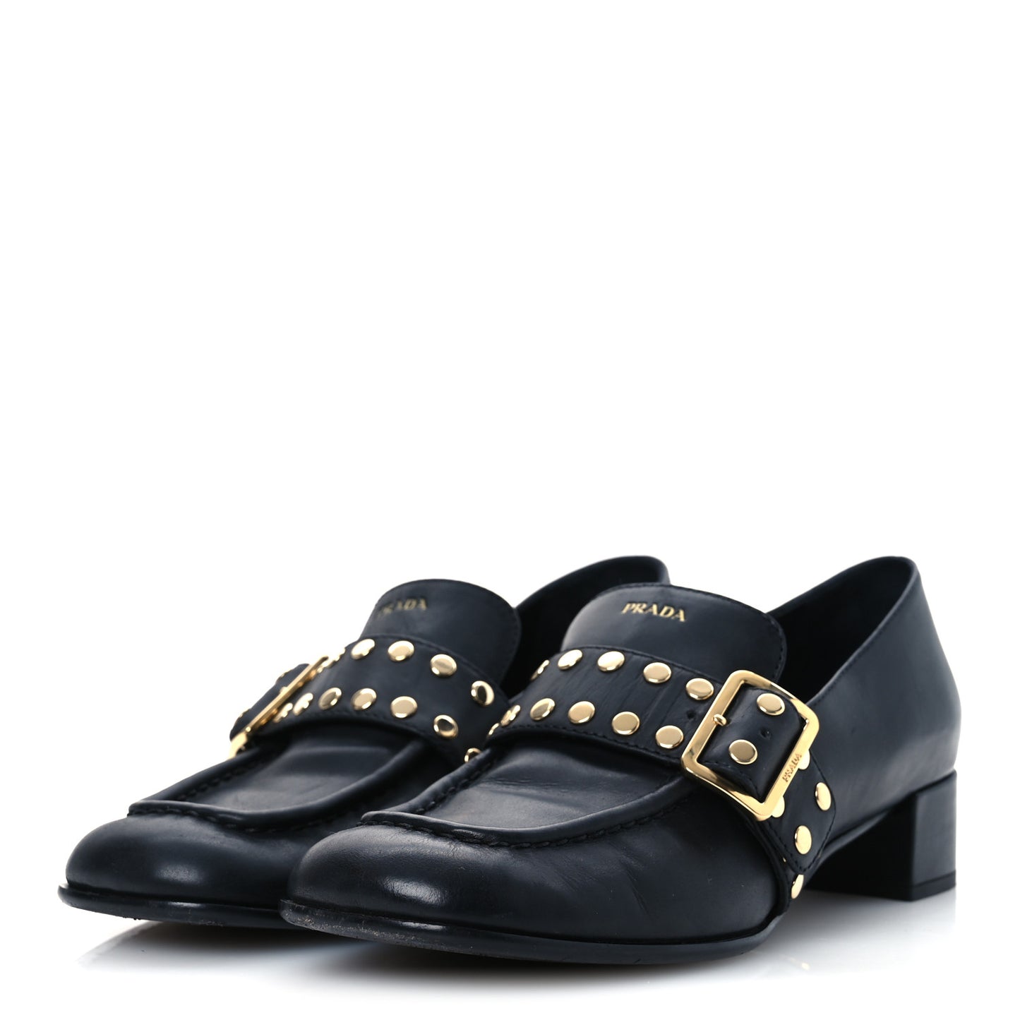 Calfskin Modellerie Stud Loafers 36.5 Black