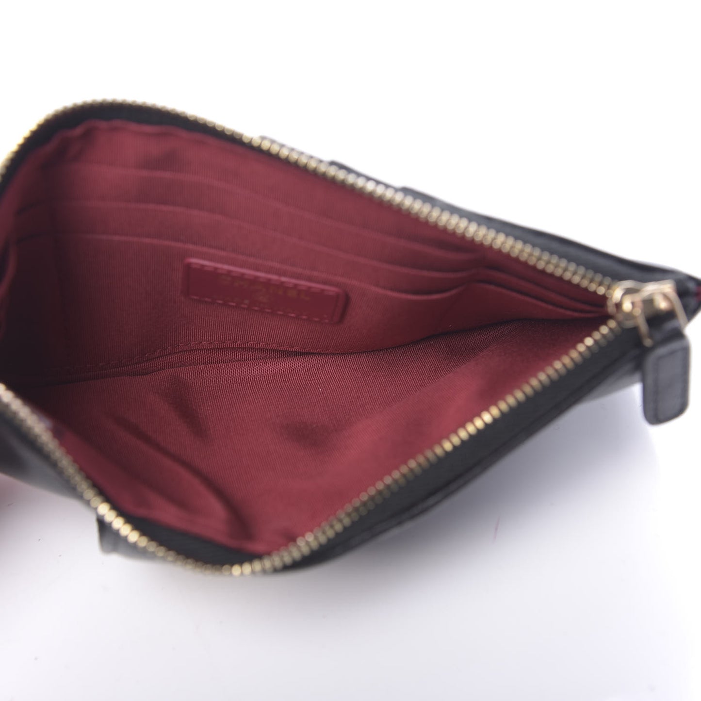 Goatskin Quilted 19 Flat Wallet Pouch Black