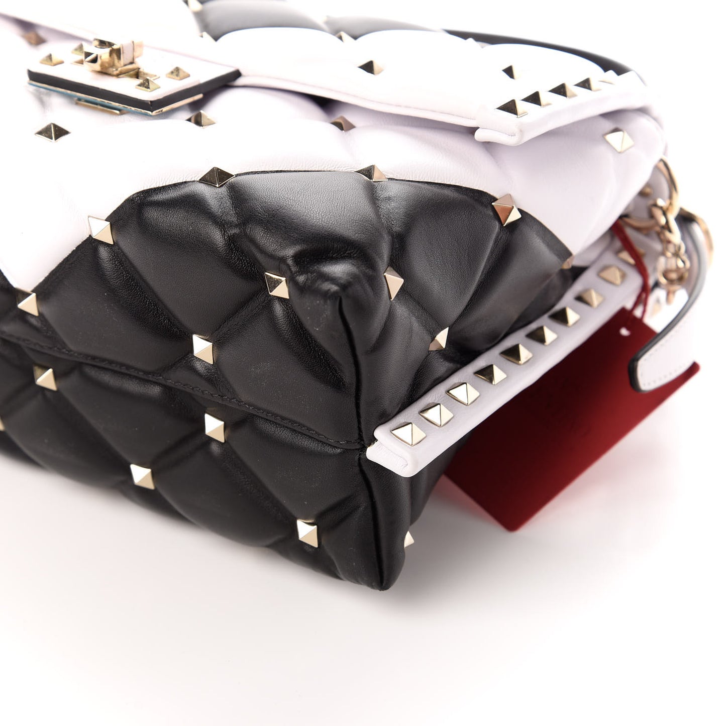 Nappa Medium Candystud Top Handle Bag White Black