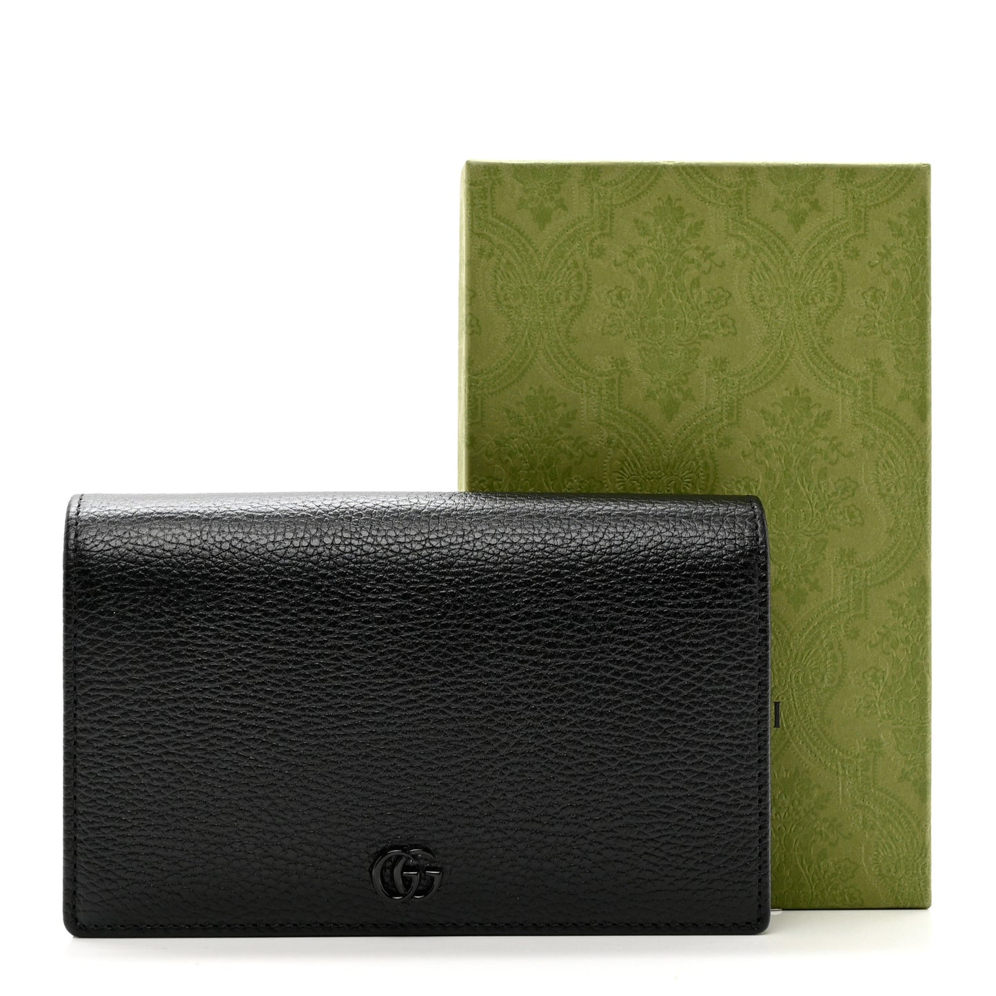 Dollar Calfskin Enamel Monochrome Mini GG Marmont Chain Wallet Black