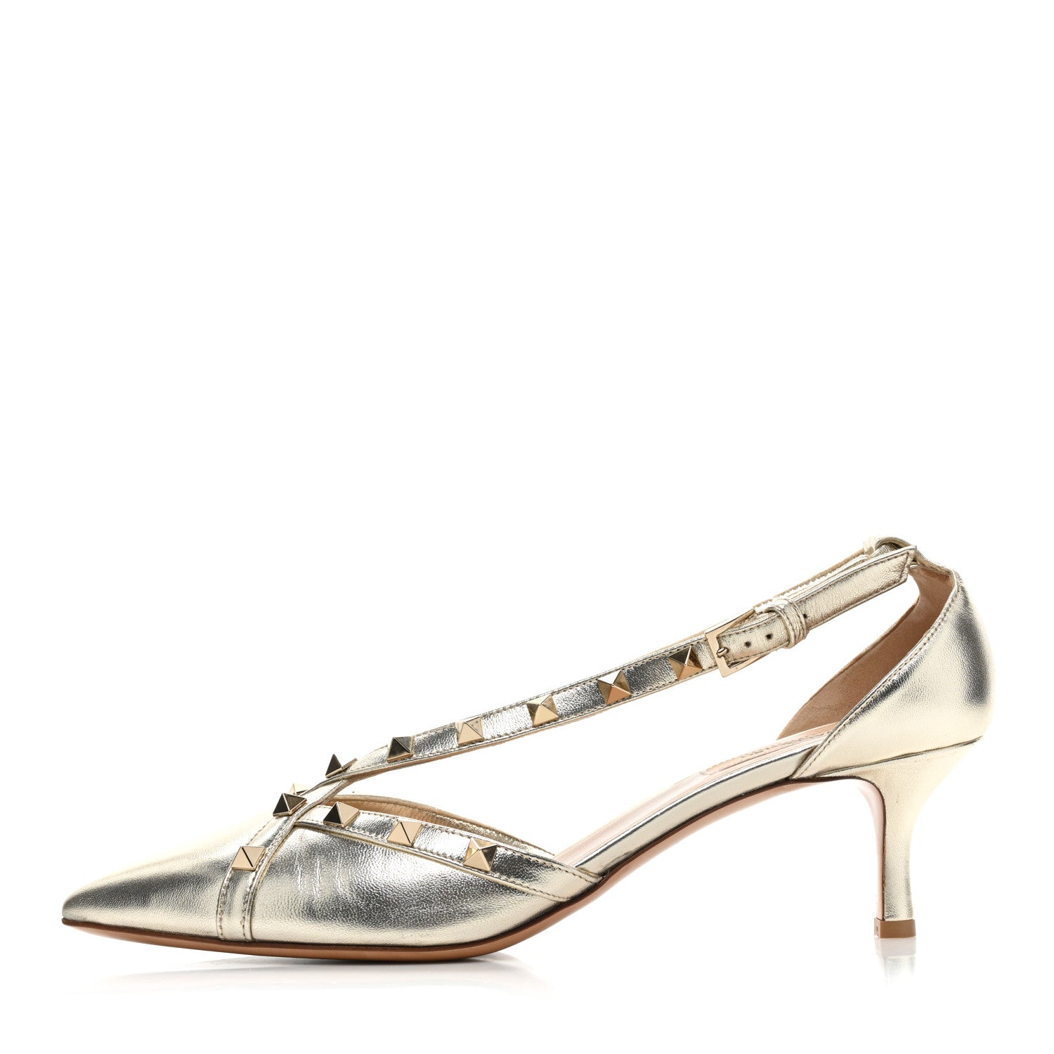 Valentino Garavani Metallic Nappa Rockstud Cross Strap D'Orsay 55mm Pumps 39.5 Platino 1 of 12
