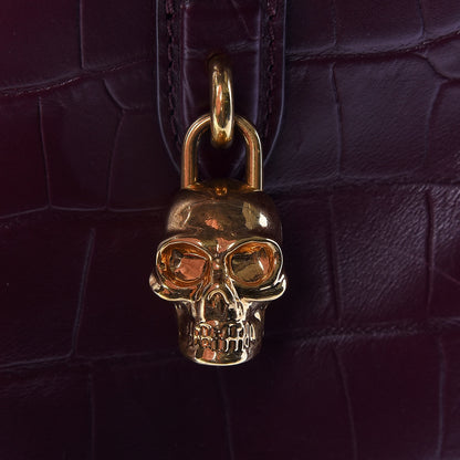 Alexander McQueen Calfskin Crocodile Embossed Small Skull Padlock Zip Around Tote Bordeaux 10 of 10