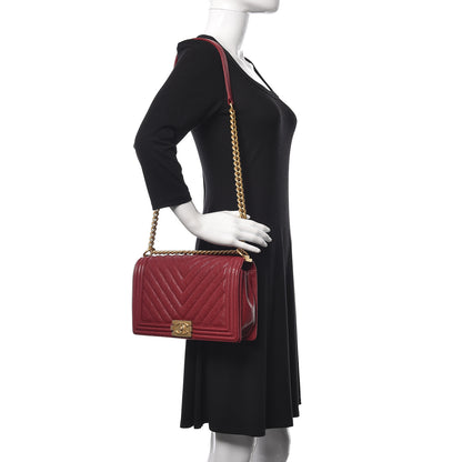 Chanel Caviar Chevron Quilted New Medium Boy Flap Red 1 of 10