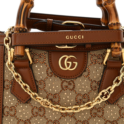Gucci New Canvas Charisma Calfskin Crystal GG Monogram Mini Diana Tote Bag Camel Ebony 8 of 11