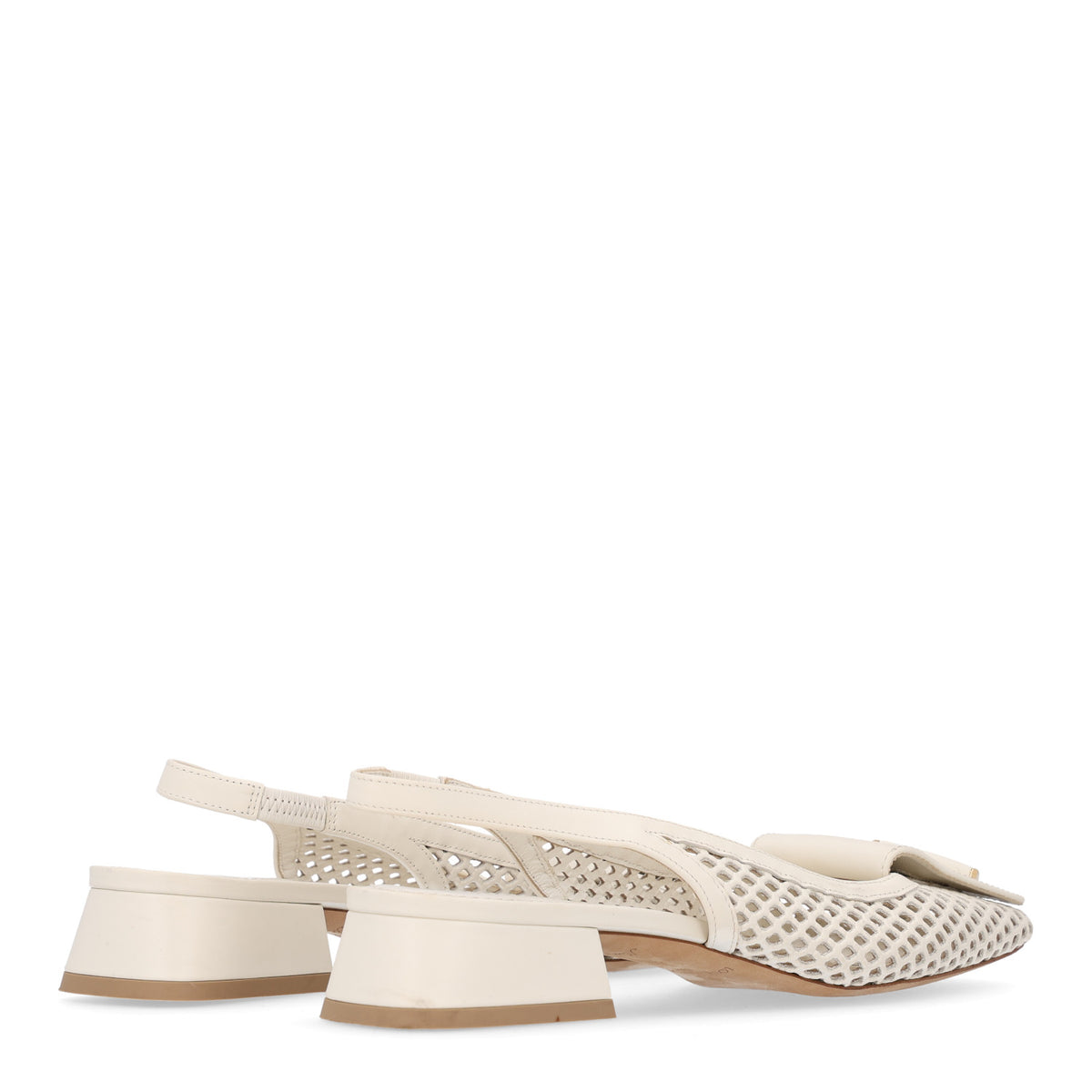 Calfskin Perforated Shake Slingback Pumps 36.5 Creme Beige