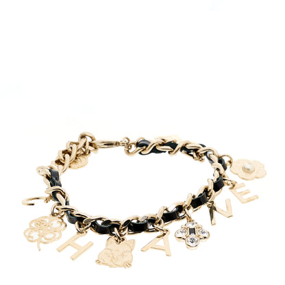 Chanel Lambskin Crystal CC Logo Charming Bracelet  Gold Black 1 of 5
