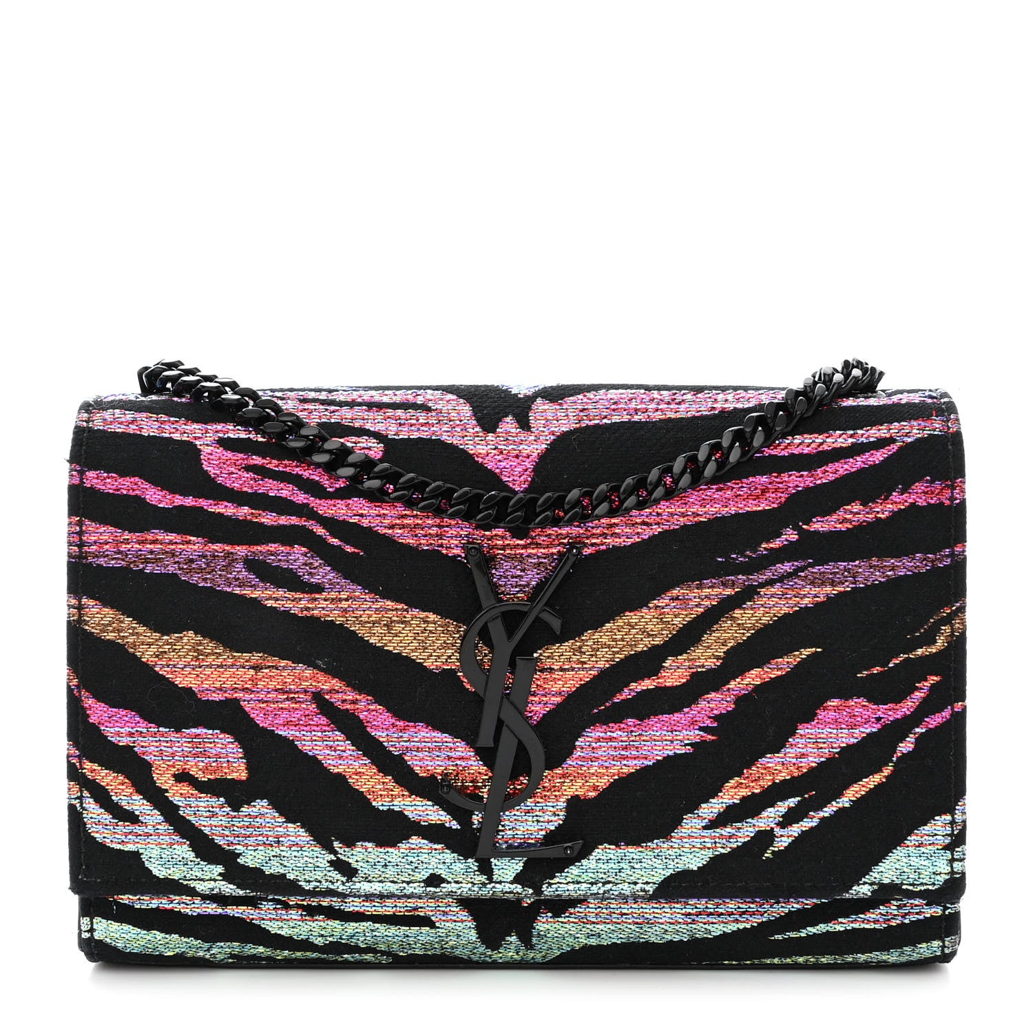 Saint Laurent Canvas Calfskin Metallic Tiger Print Small Monogram Kate Satchel Black Multicolor 1 of 15