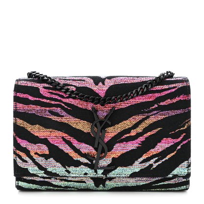 Saint Laurent Canvas Calfskin Metallic Tiger Print Small Monogram Kate Satchel Black Multicolor 1 of 15