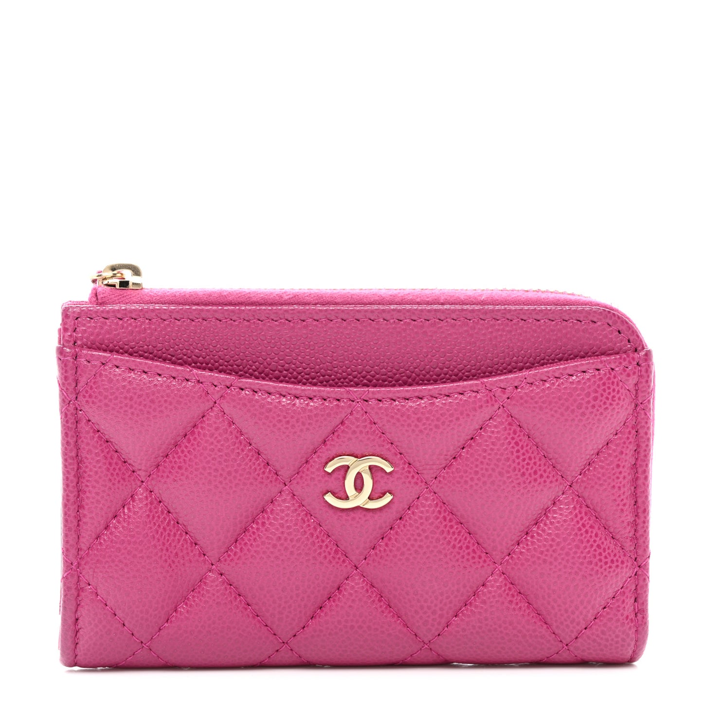 Caviar Quilted CC Zip Around Card Holder Pink