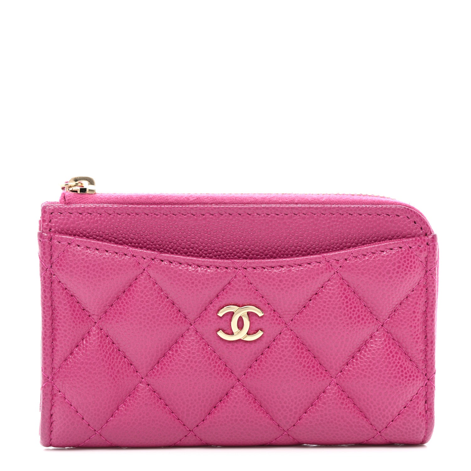 Chanel Caviar Quilted CC Zip Around Card Holder Pink 1 of 8