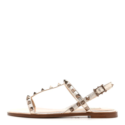 Valentino Garavani Metallic Nappa Rockstud T-Strap Slingback Flat Sandals 36 Skin 1 of 9