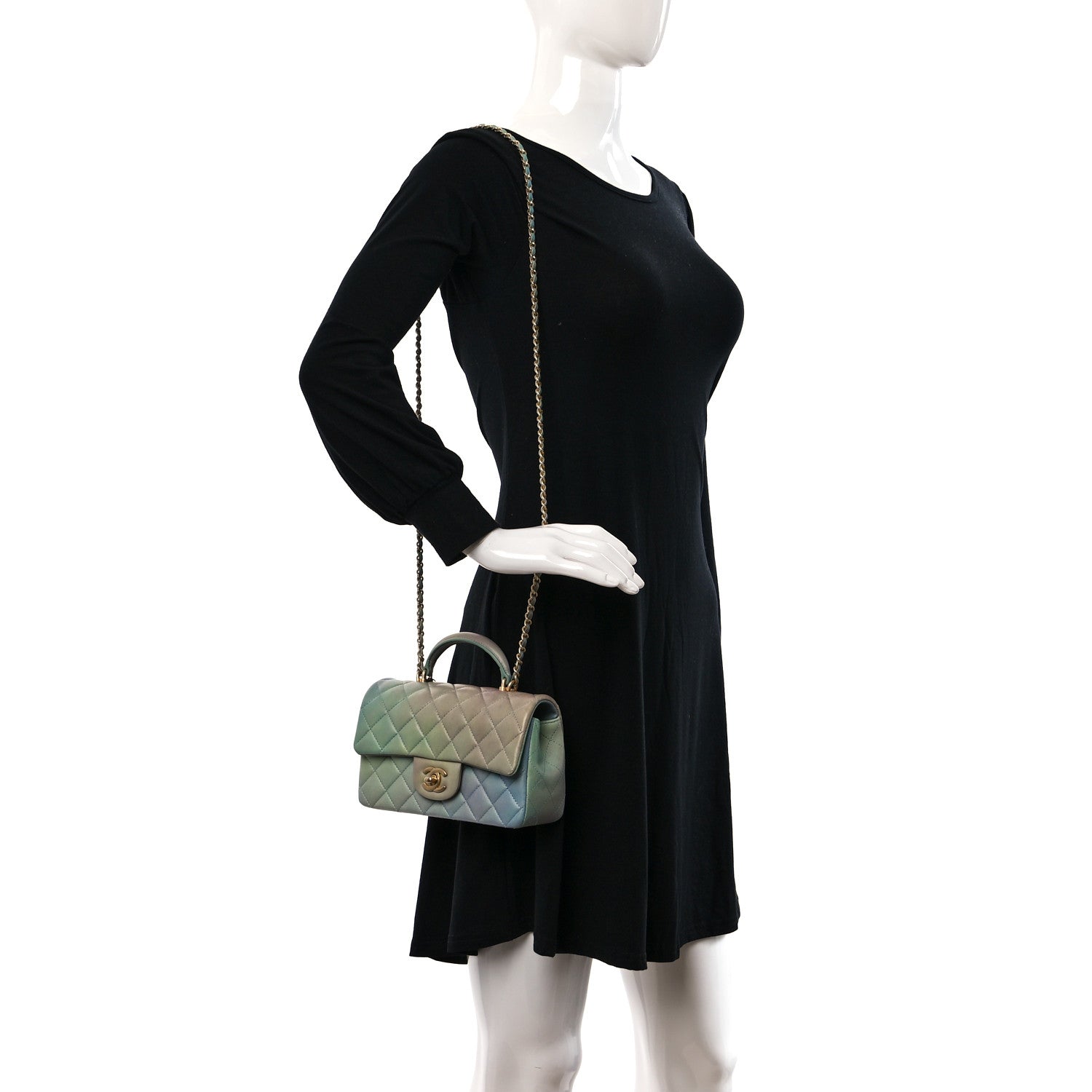 Chanel Lambskin Quilted Ombre Mini Top Handle Rectangular Flap Blue Green 2 of 11