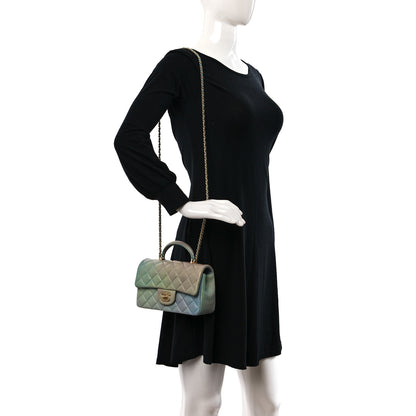Chanel Lambskin Quilted Ombre Mini Top Handle Rectangular Flap Blue Green 2 of 11