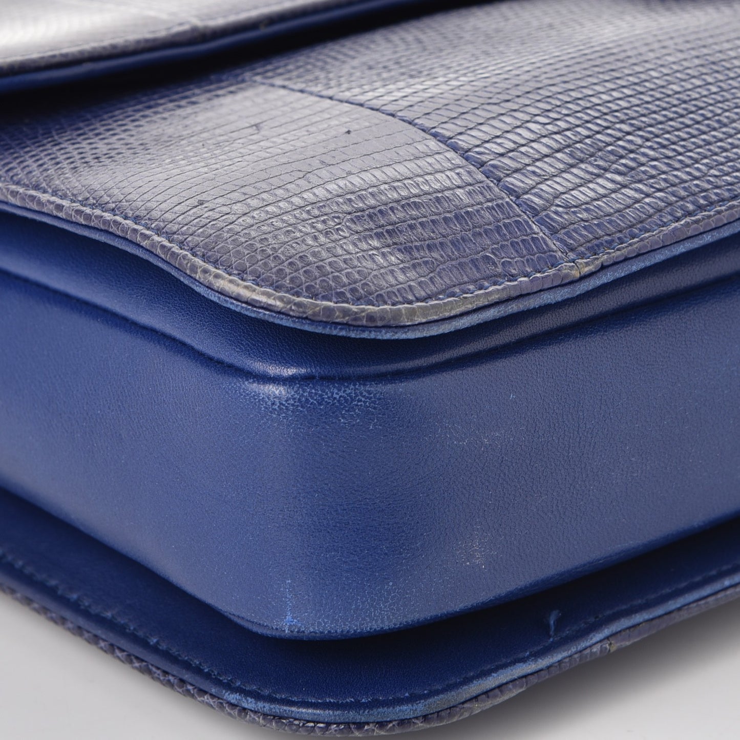 Lizard Lambskin Quilted Large Perfect Edge Flap Blue