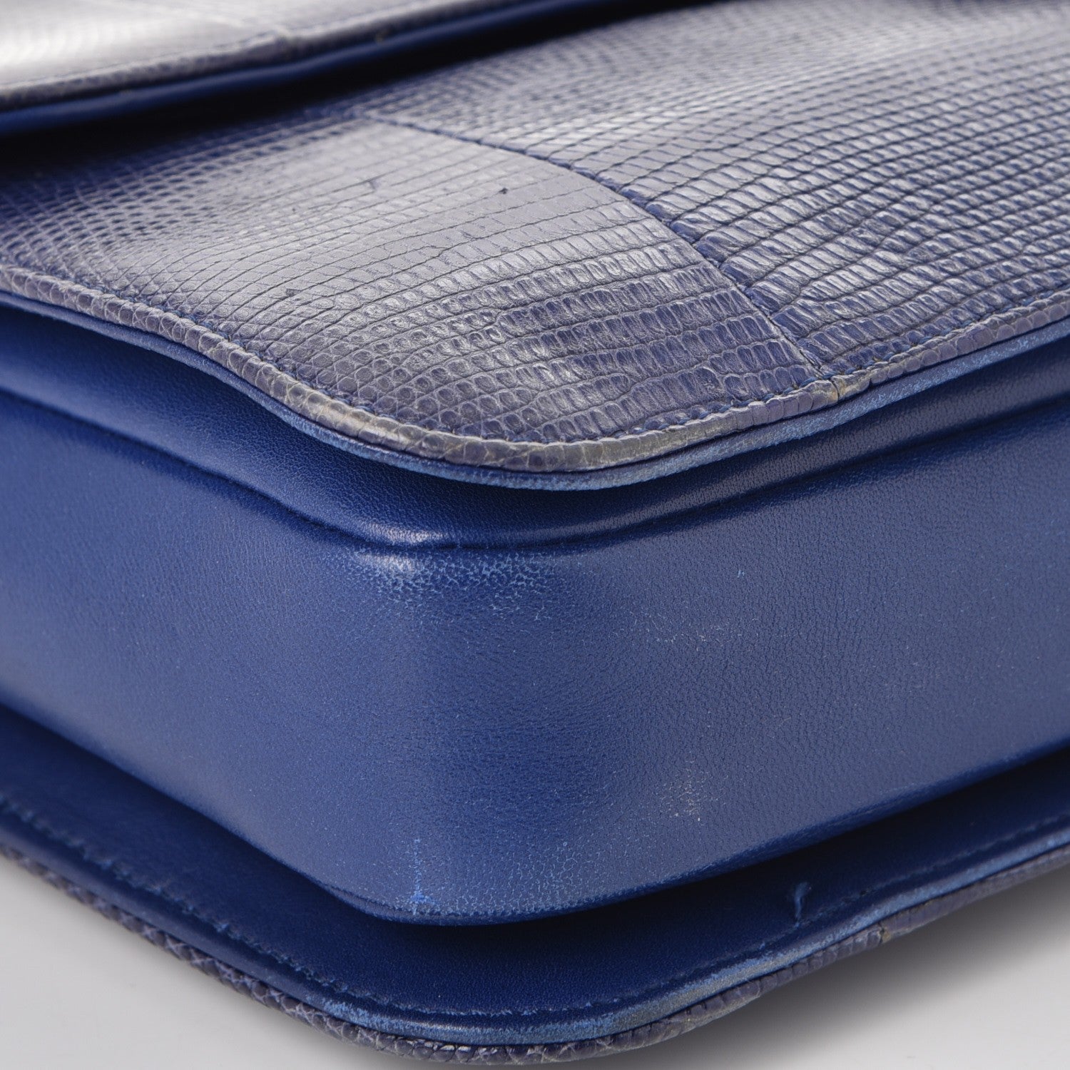 Chanel Lizard Lambskin Quilted Large Perfect Edge Flap Blue 8 of 11
