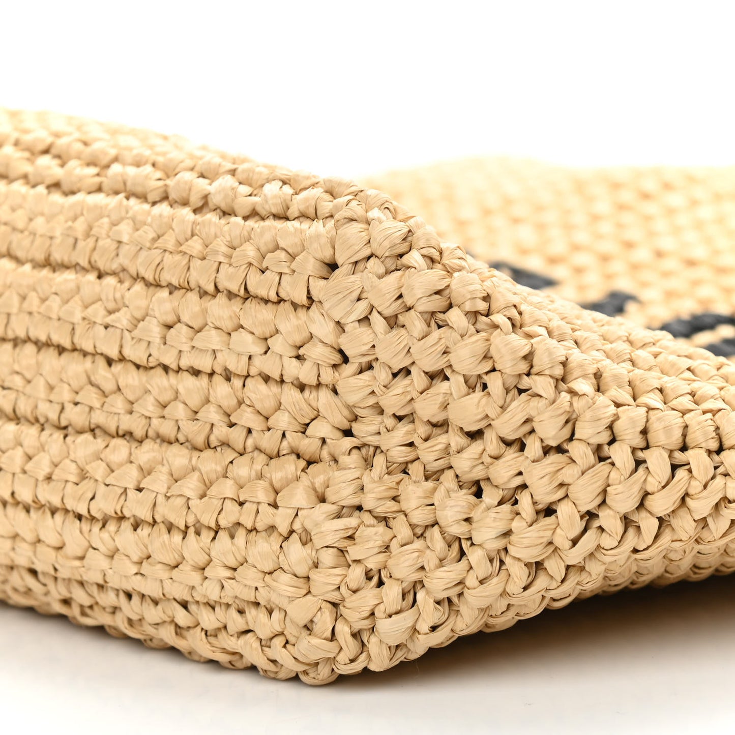 Yarn Raffia Effect Crochet Embroidered Small Logo Tote Naturale