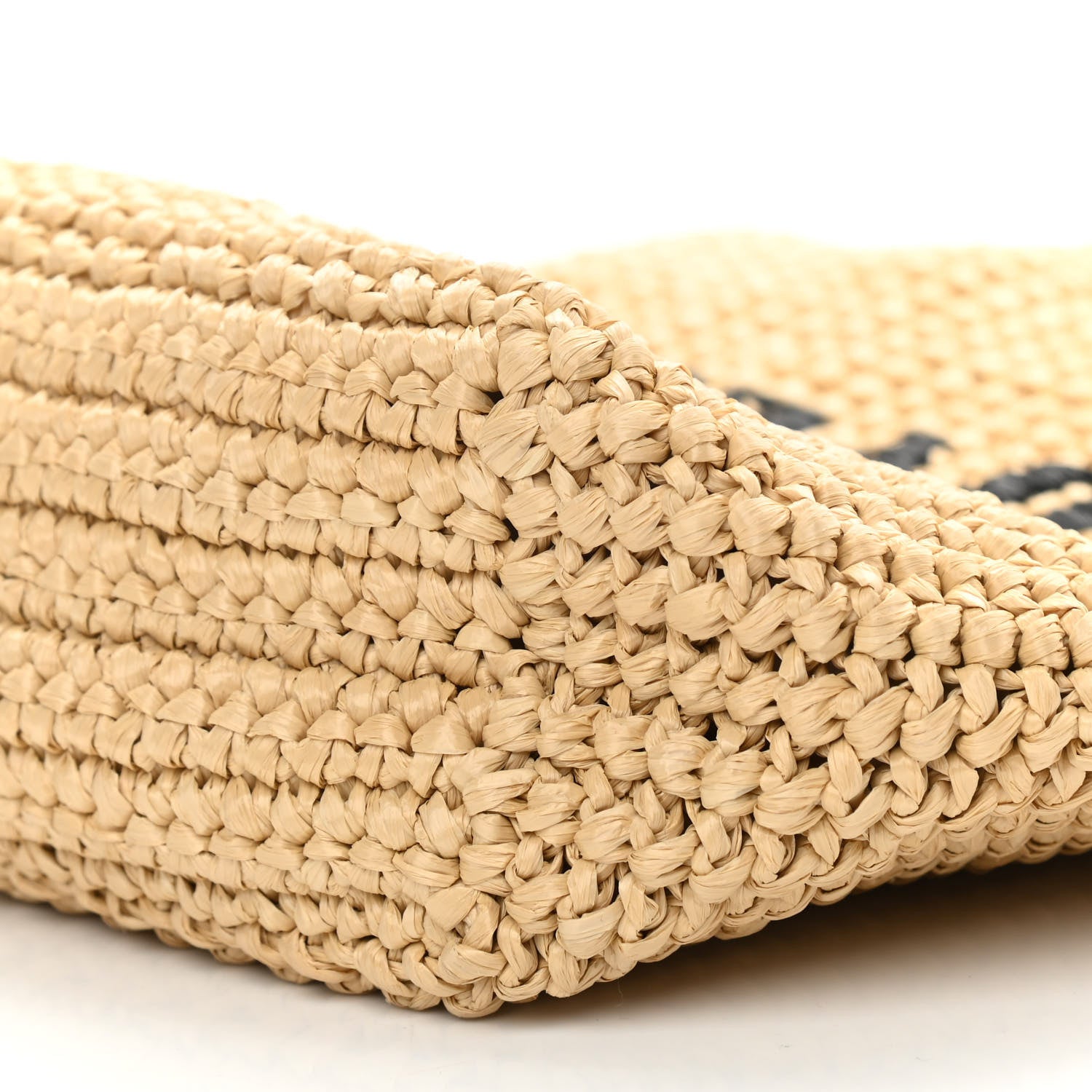 Prada Yarn Raffia Effect Crochet Embroidered Small Logo Tote Naturale 9 of 9
