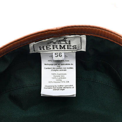 Hermes Cashmere Lambskin Femme Saint Honore Beret 56 Gris Flanelle Cognac 7 of 7