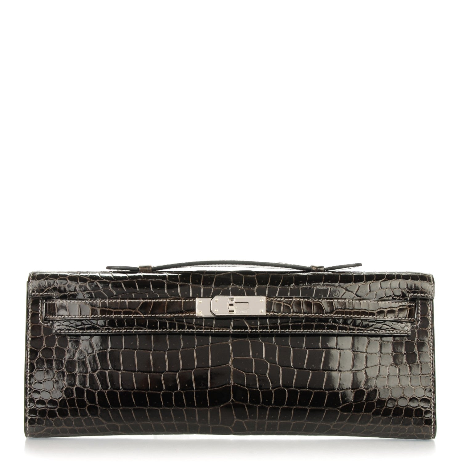 Hermes Shiny Porosus Crocodile Kelly Cut Pochette Graphite 1 of 16