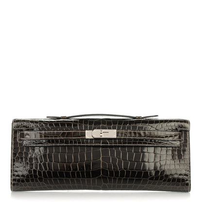Hermes Shiny Porosus Crocodile Kelly Cut Pochette Graphite 1 of 16
