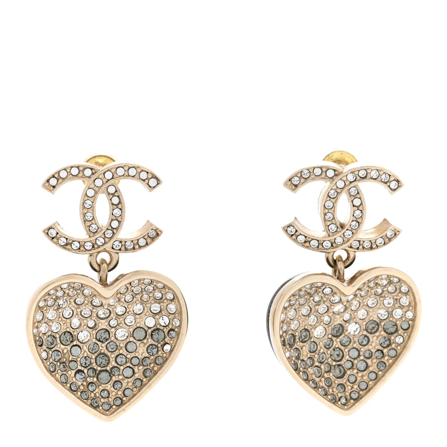 Crystal CC Resin Heart Drop Earrings Black Gold