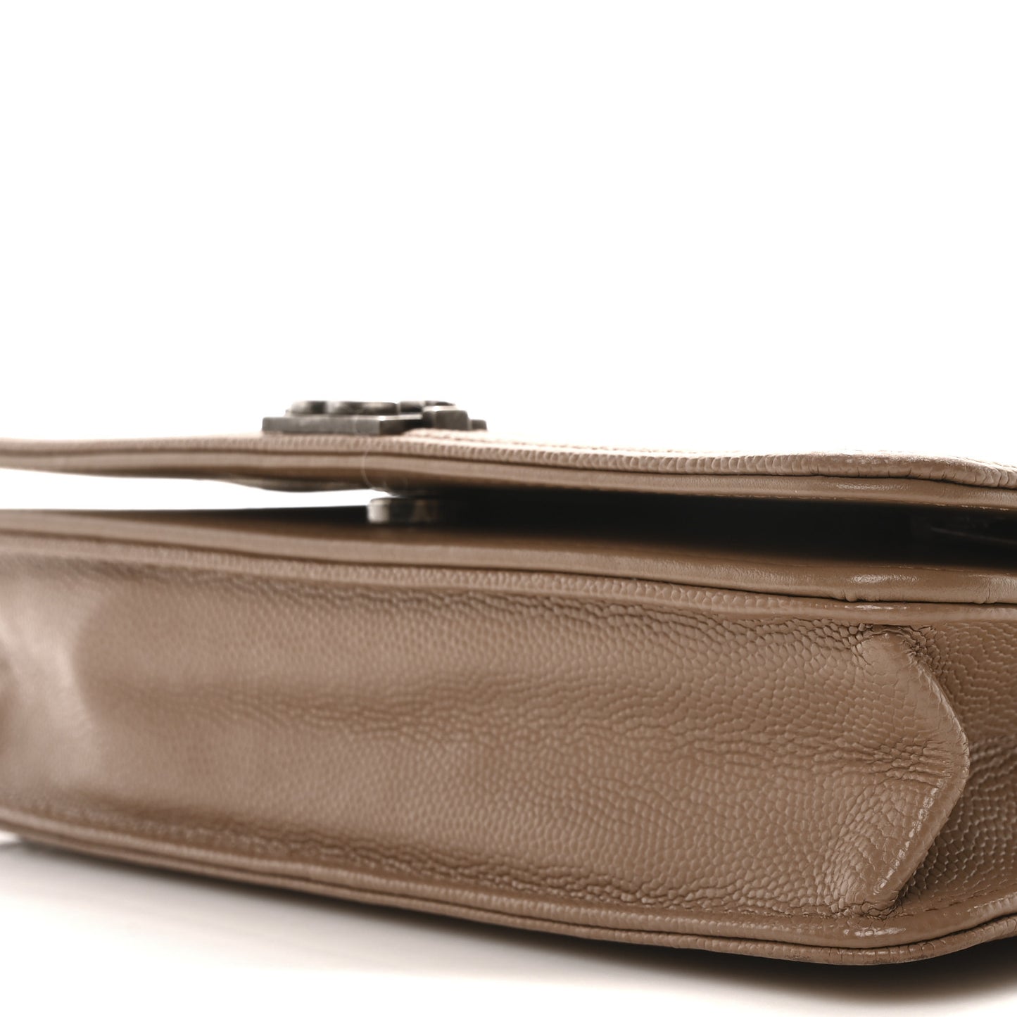 Caviar Chevron Quilted Boy Wallet On Chain WOC Dark Beige