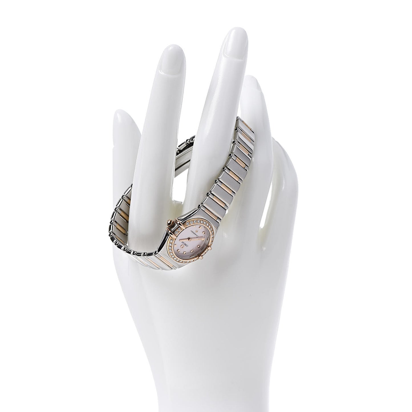 Stainless Steel 18K Yellow Gold Diamond Bezel Pink Mother of Pearl 22mm Constellation My Choice Quartz Watch 1368.73.00