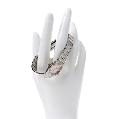 Omega Stainless Steel 18K Yellow Gold Diamond Bezel Pink Mother of Pearl 22mm Constellation My Choice Quartz Watch 1368.73.00 2 of 11