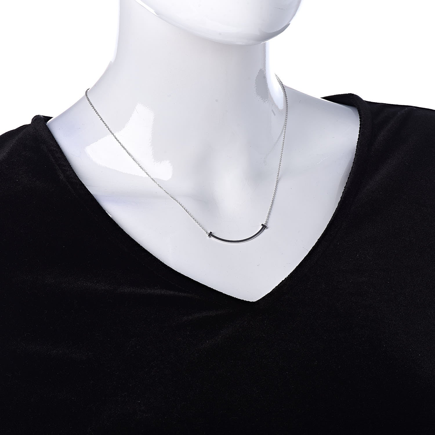 Tiffany 18K White Gold Small T Smile Pendant Necklace 2 of 5