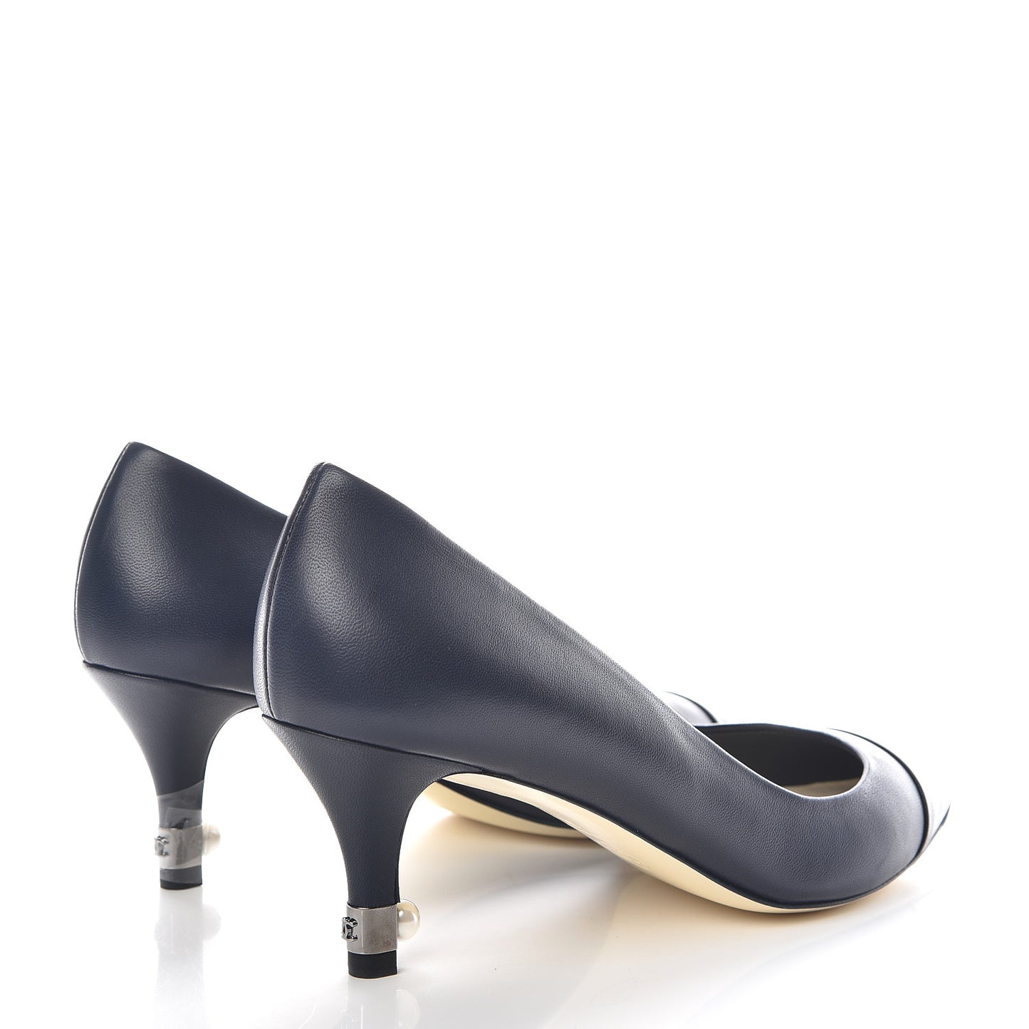 Lambskin Pearl Cap Toe Pumps 37 Navy Blue Black